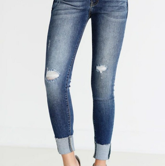 Dark Wash Cuffed Hem Skinny Jeans - Picture 2 of 4